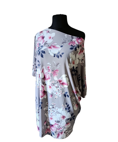 Luźna Sukienka KIMONO białe Kwiaty magnolii 2XL/3XL